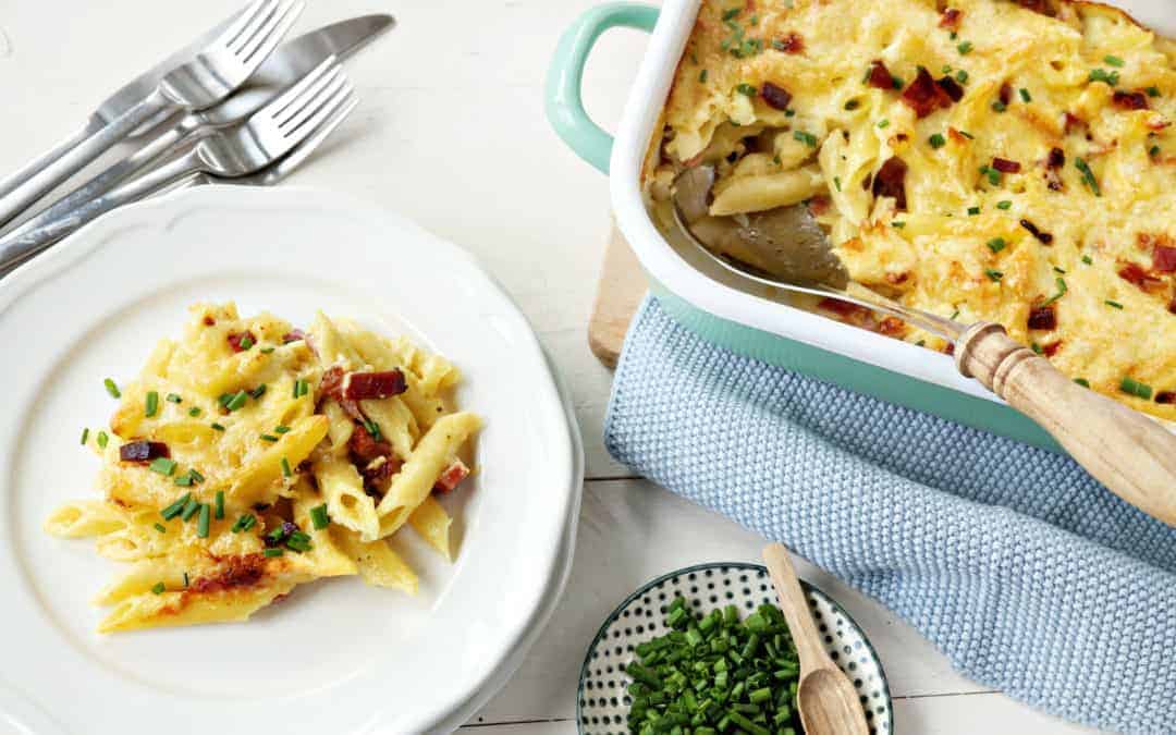 Cremiges Nudel-Schinken-Gratin
