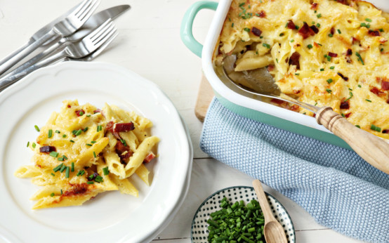 Cremiges Nudel-Schinken-Gratin