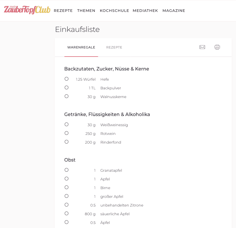 mein ZauberTopf-Club, die Einkaufsliste