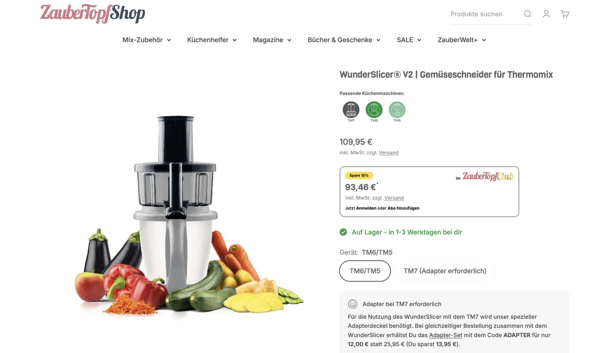 Screenshot ZauberTopf Shop, Rabatt für WunderSlicer V2